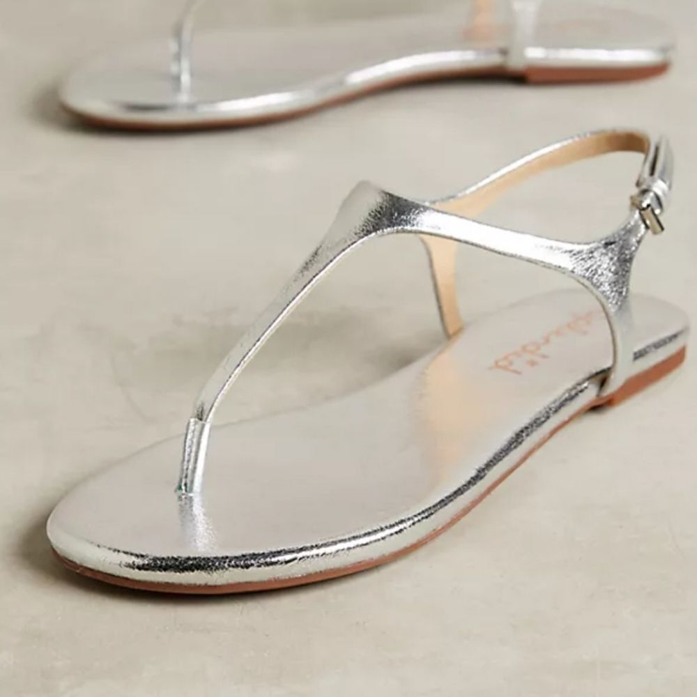 Splendid Silver Mason T-Strap Sandals 9.5/10